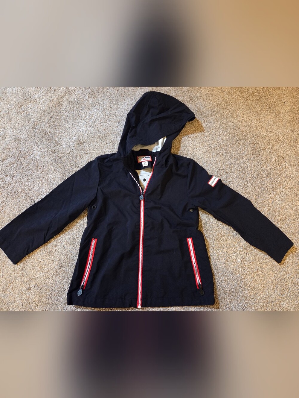 Hunter Kids Navy Hooded Rain Jacket with Red Trim